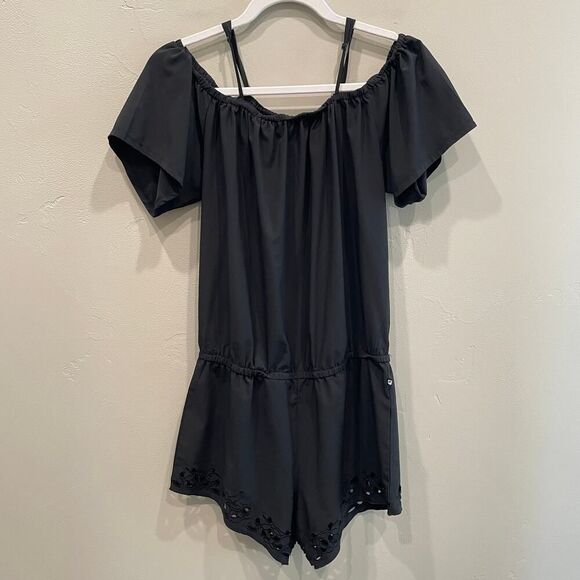 Fabletics Black Off the Shoulder Romper - Size: Small - Picture 1 of 7